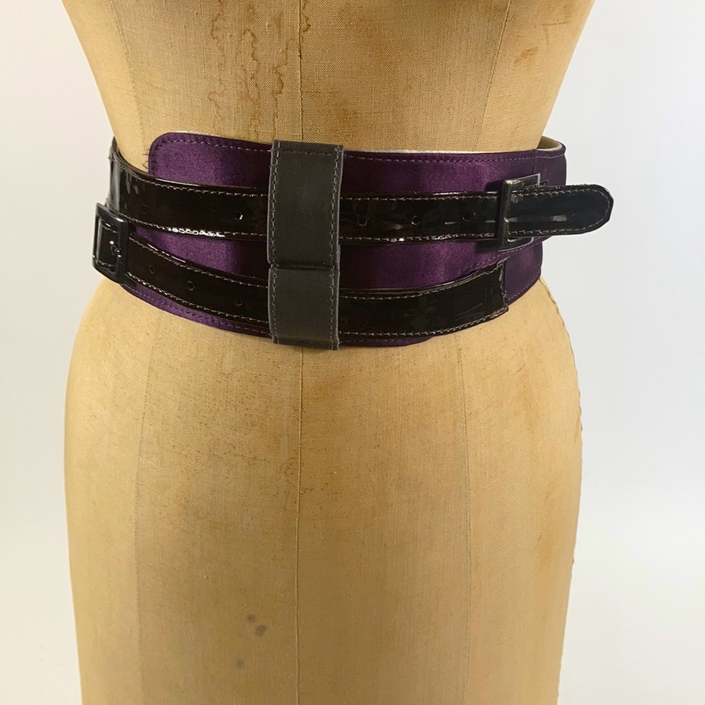 Satin and patent leather double wrap belt